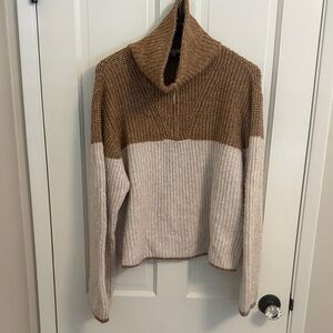 Z Supply Tan and Cream Cowl Neck Sweater